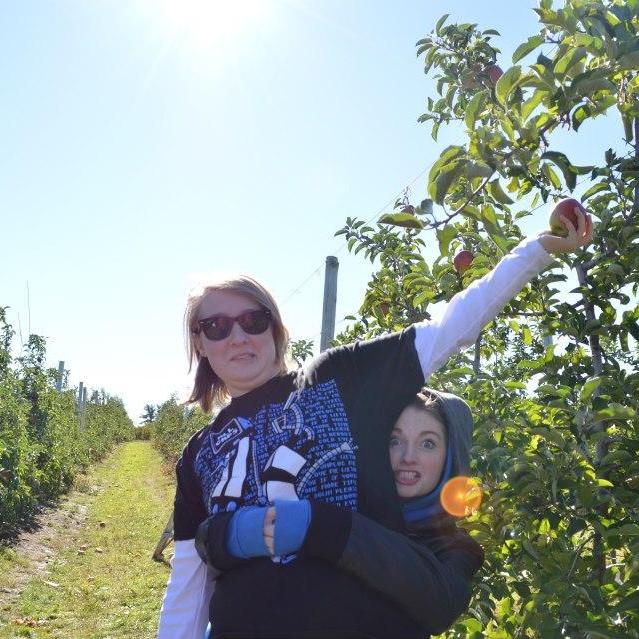 Here we are being silly while apple picking with friends.