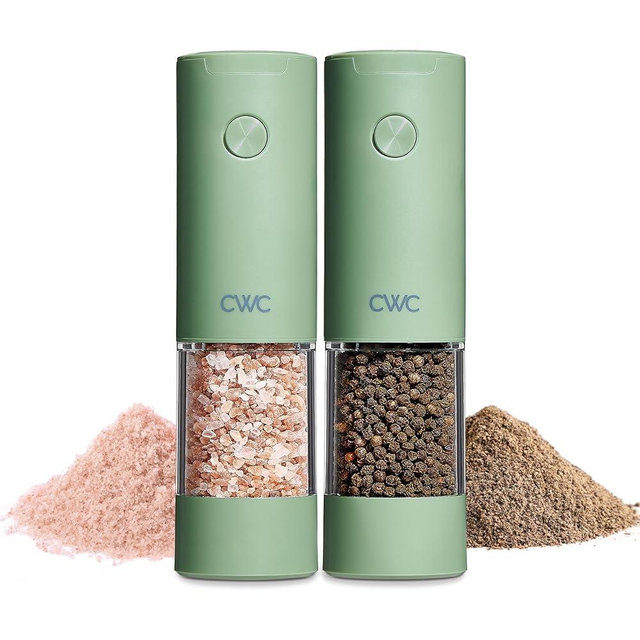 COOK WITH COLOR Set Of 2 Electric Salt And Pepper Grinder Set, Pepper Mill Shakers, Automatic Adjustable Coarseness, For Peppercorns, Spices, Battery, Led Light, 6.3" x 3" x 7.7", Dark Sage