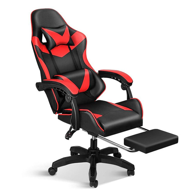 Gaming Chair, Backrest and Seat Height Adjustable Swivel Recliner Racing Office Computer Ergonomic Video Game Chair with Footrest and Lumbar Support, Red/Black