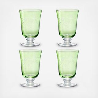 Arcadia Etched Footed Bistro Glass, Set of 4
