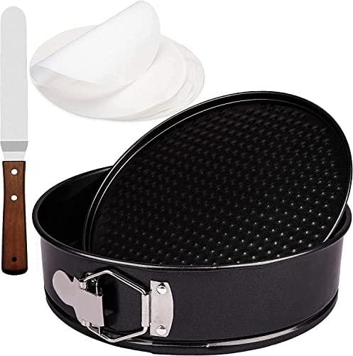 RFAQK 9 Inch Springform Pan for Baking - Nonstick Round Cake Tin with 10 PCs Parchment Paper Liners and 1 Icing Spatula -Leakproof Deep Cake Pan for Cheesecake, Lasagna, Pizza, Brownie