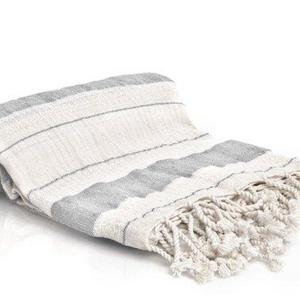 100% Cotton Bold Striped Turkish Towel - Fouta - Pestemal Towel - Gray