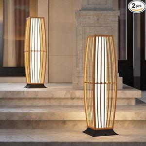 Grand patio 2-Piece Outdoor Floor Lamp Solar Powered Lantern Waterproof Wicker Boho Deck Lights for Garden Porch Decor, Large Taurus