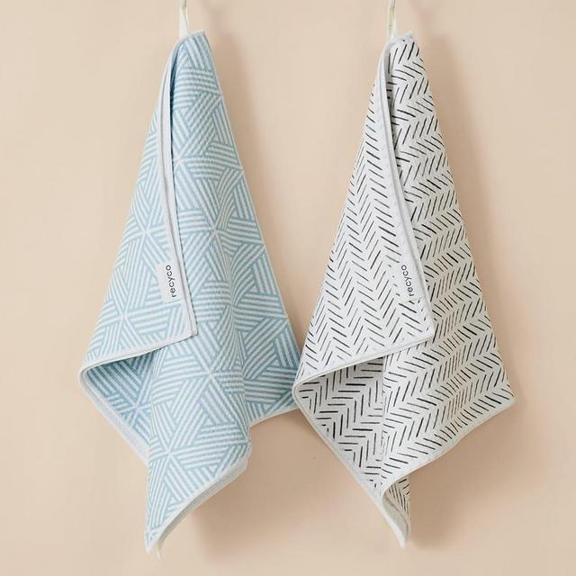 RECYCO Waffle Kitchen Towel Set of 2 - Quick Dry Microfiber Sustainable Dish Towels - Ultra Absorbent Reusable Cleaning Tea Towels - Lightweight Hand Towels,16”x 28”, Modern Maze