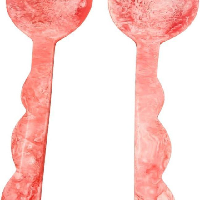 Pink Resin Salad Server Set (Spoon & Fork) – Handmade Marbled Design, Glossy Finish, Durable & Lightweight Utensils for Salad, Pasta, Fruit Serving – Stylish Kitchen & Dining Gift