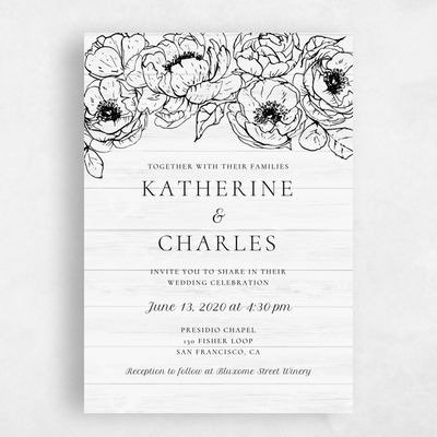 Light Wood, White Wedding Invitation - Rooftop Bloom