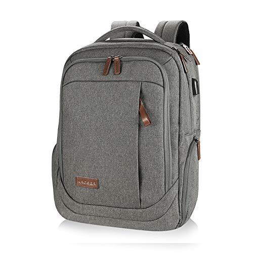KROSER Laptop Backpack Large Computer Backpack Fits up to 15.6 Inch Laptop with USB Charging Port Water-Repellent School Travel Backpack Casual Daypack for Business/College/Women/Men-Grey
