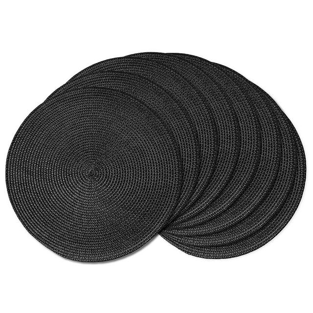 AHHFSMEI Round Braided Placemats Set of 8 Round Table Mats for Dining Tables Natural Woven Heat Resistant Place mats 15 Inch(Black)