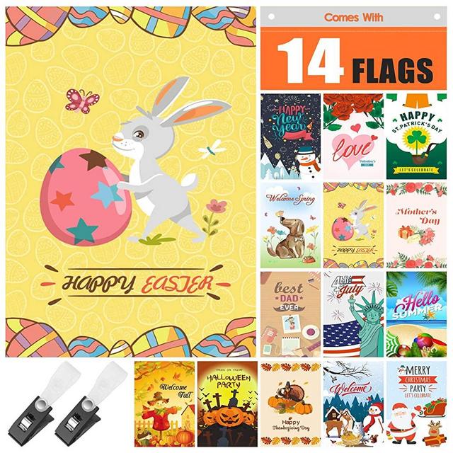 Warmfits Garden Flags, Set of 14 Premium Quality Yard Holiday and Seasonal Decorative Flags Small Garden Outdoor Decorative Flags - Double Sided Colorful Design for All Seasons & Holidays- 12 x 18 in
