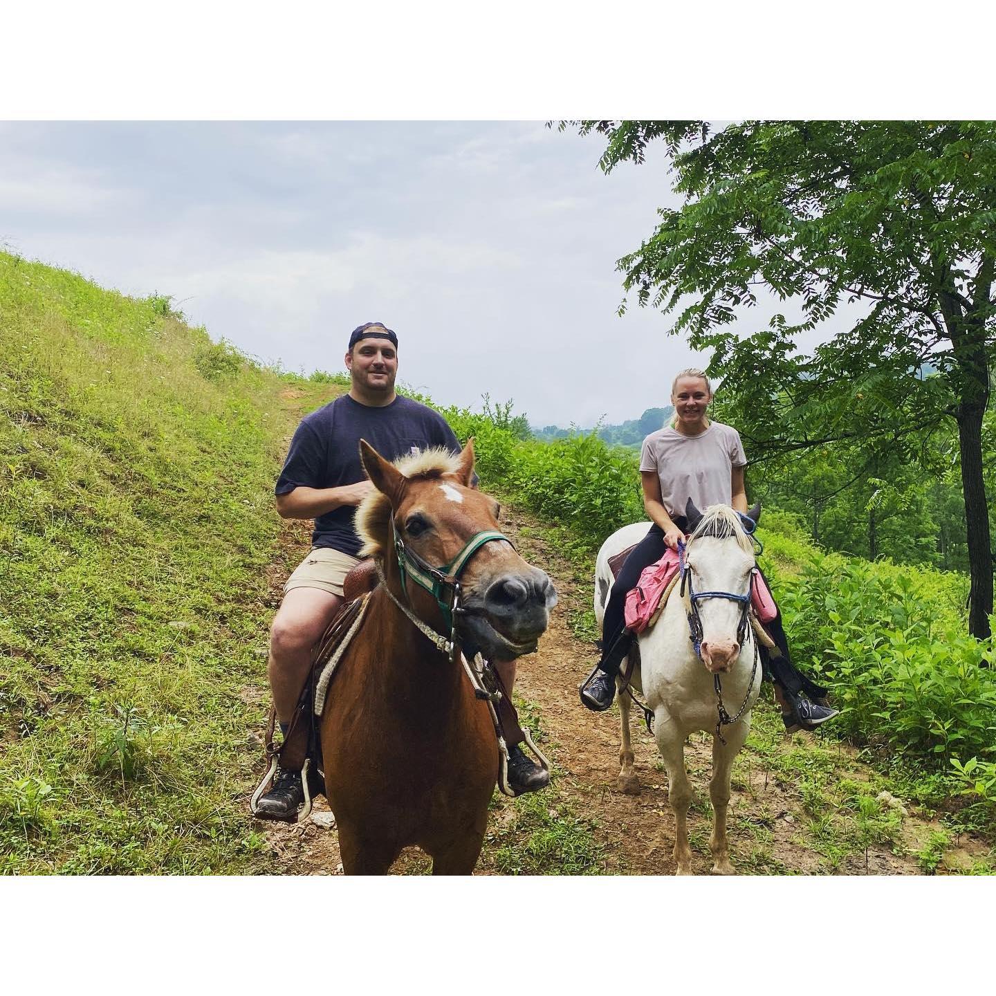 Surprise horseback riding trip -Our horses names were "Tank" & "Bandit" - enough said