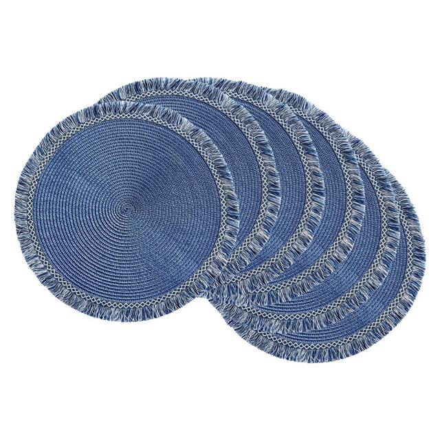 6pk Plastic Fringed Placemats Blue - Design Imports