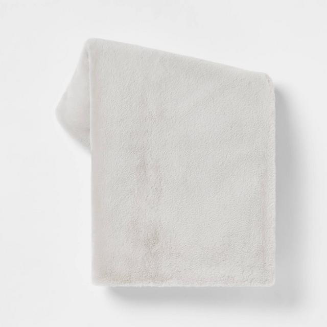 Faux Rabbit Fur Throw Blanket Light Gray - Threshold™