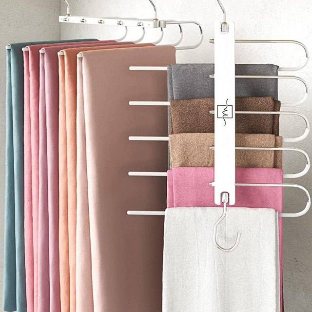 MORALVE Pants Hangers Space Saving - Hangers for Clothes Hanger Organizer - Jean Hangers Pants Rack Scarf Hanger Closet Space Saving Scarf Organizer - Magic Pants Hangers Pants Organizer 1 Pack