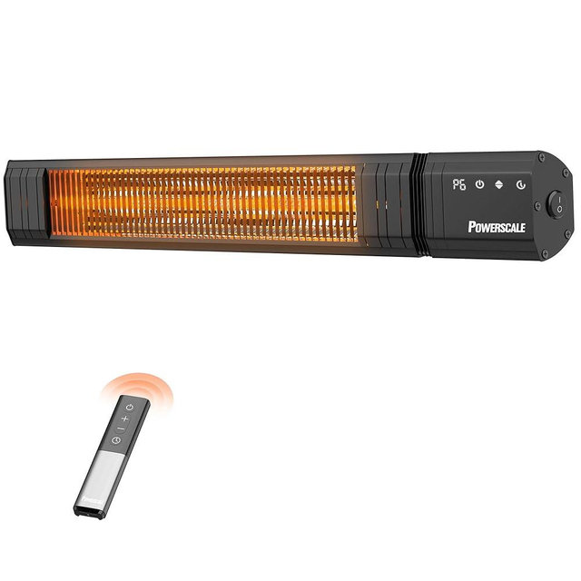 Powerscale Infrared Heater 24H Timer Outdoor Heater, IP65, Memory Function Infrared Electric Patio Heater, 9 Levels Heating Touchscreen With Remote Electric heater, Restaurant Backyard, 1500W, Black