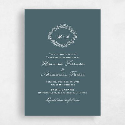 Deep Blue Spruce Wedding Invitation - Leda Portrait