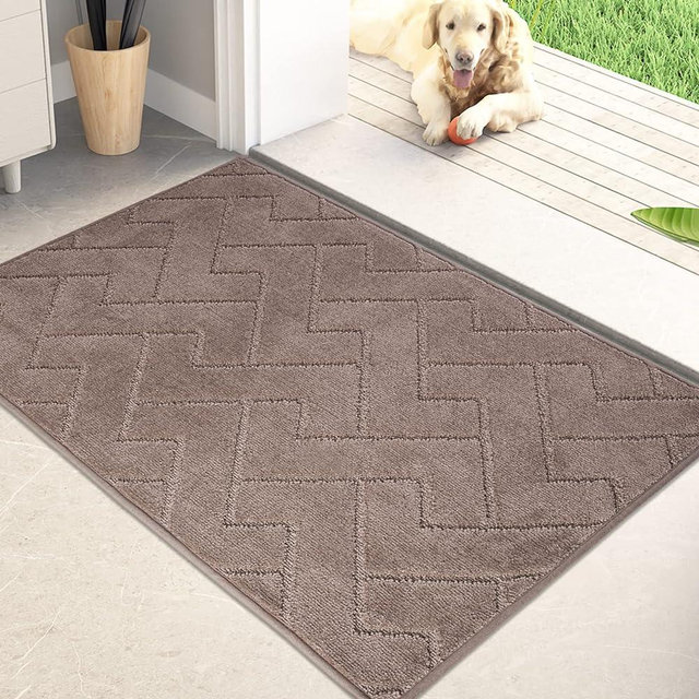 PURRUGS Dirt Trapper Door Mat 20" x 31.5", Non-Slip Machine Washable Entry Rug, Shoe Scraper, Dog Door Mat, Super Absorbent Welcome Mat for Front & Back Door, Muddy Wet Shoes & Paws, Grayish Brown