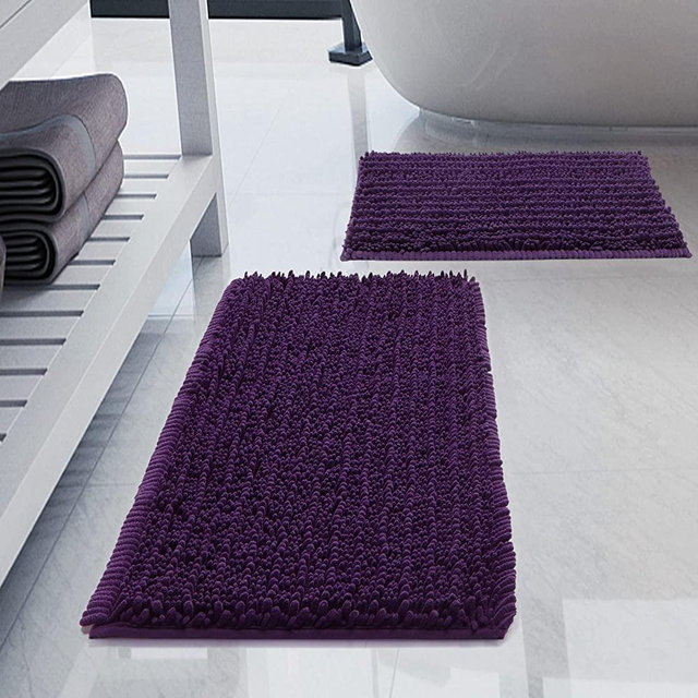 Luxury Chenille Plum Bathroom Rugs Sets 2 Piece, Thickened Hot Melt Rubber Bottom Bath Mats for Bathroom Non Slip,Bath Rugs Quick Dry Machine Washable for Shower Mat,Puppy-Loved Mat