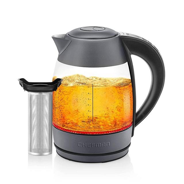 Chefman Digital Electric Kettle with Rapid 3 Minute Boil Technology, Custom Steep Timer & Temperature Presets, Bonus Tea Infuser, Rust & Discoloration Proof, 1.8 Liter, Grey, 1500W