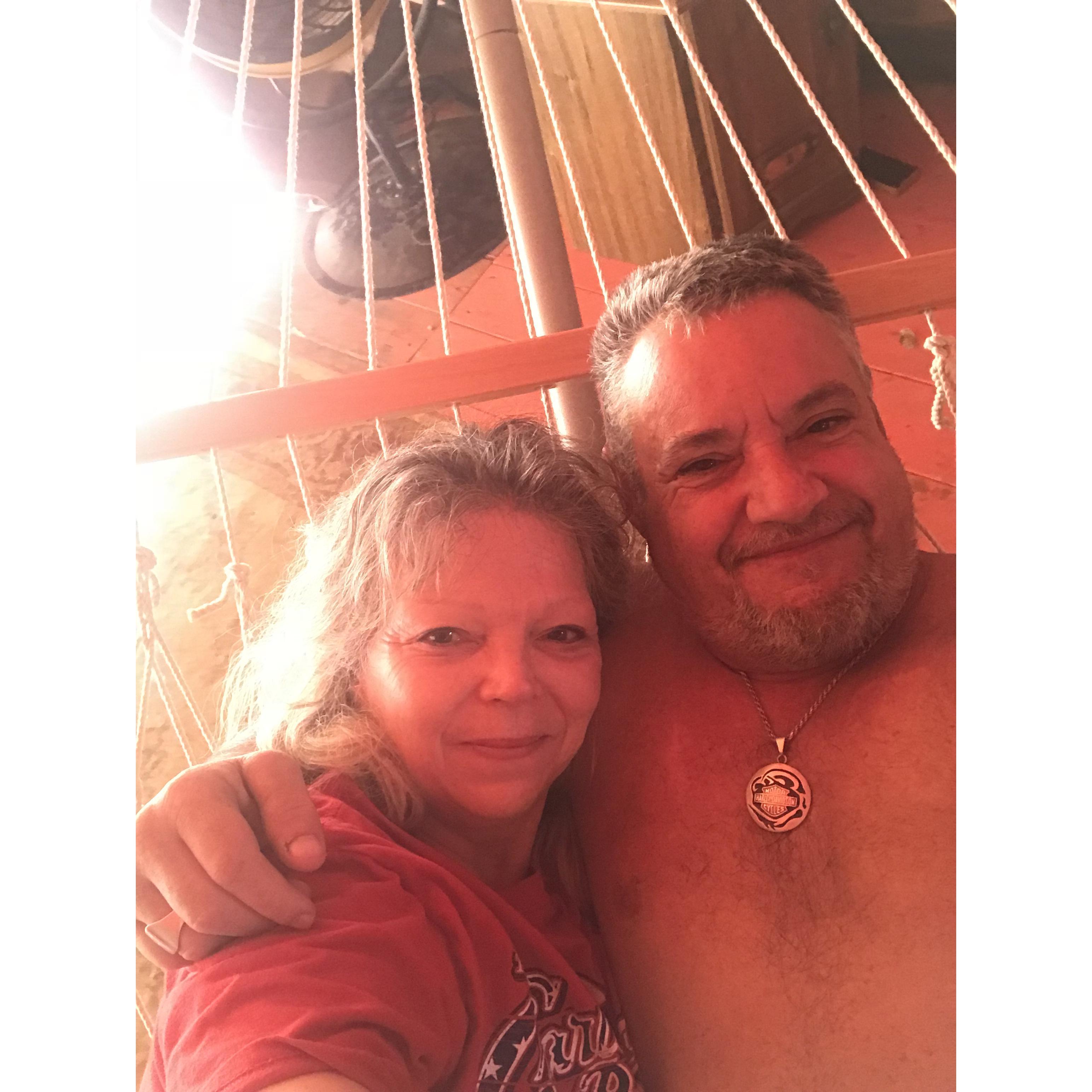Relaxing on the new hammock my sweet man got me for Mother’s Day, 2018. Absolute best way to spend any Sunday morning on the patio!