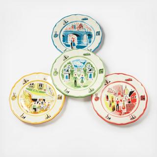 An American In Paris Assorted Salad Plate, Set of 4