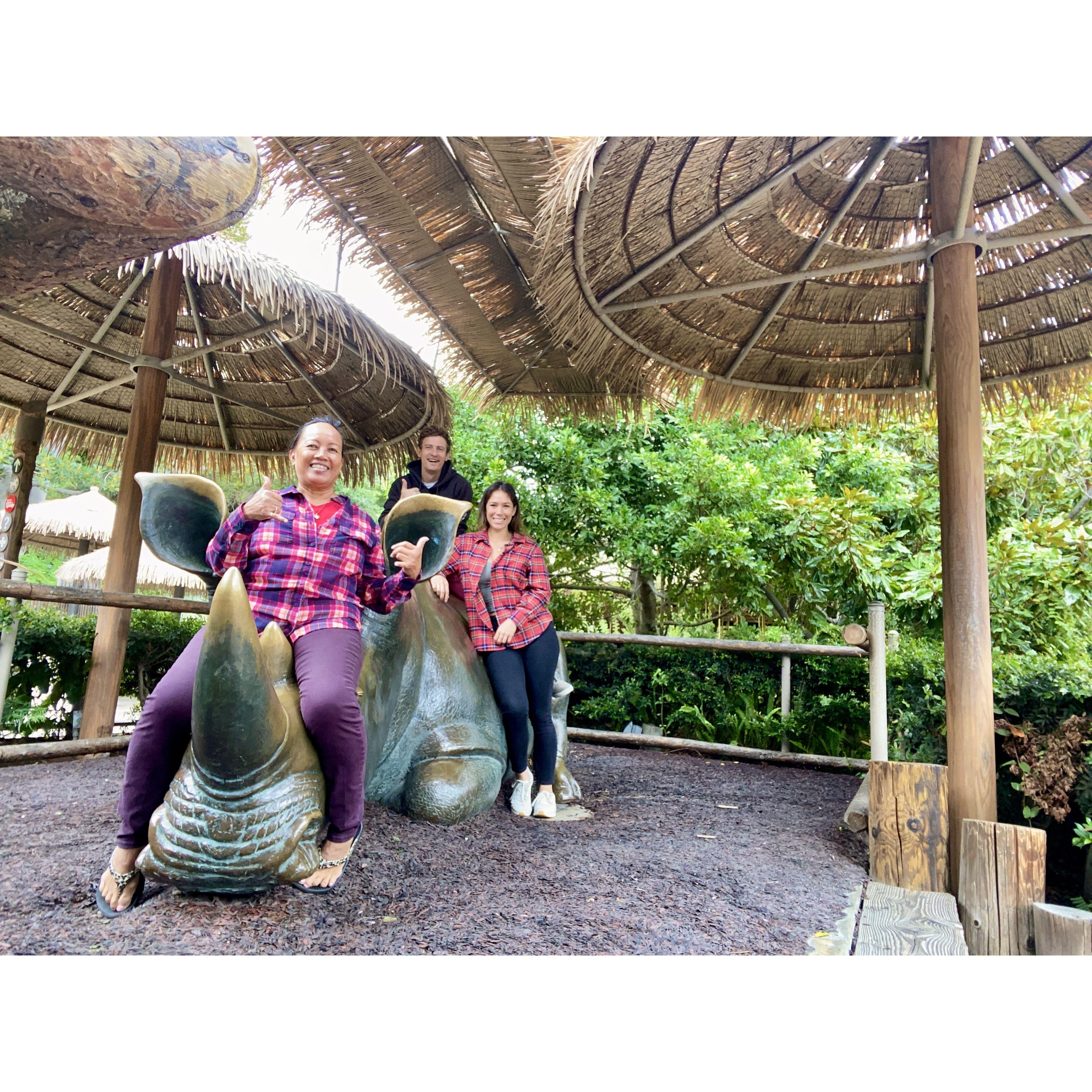 Riding rinos at the San Diego Safari.