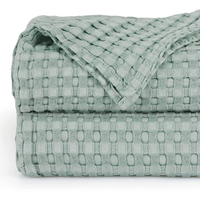BEDSURE Cotton Waffle Weave Blanket King Size - Lightweight and Soft Blankets for King Bed, Cooling Bamboo Blankets, Breathable Blanket Layer for All Seasons (Sage Green, 104x90 Inches)