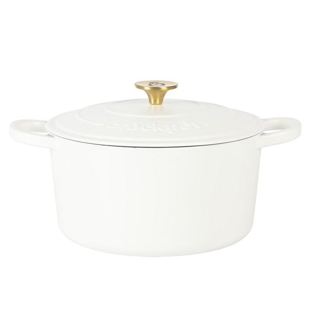 Crock Pot Artisan 7-Quart Round Dutch Oven - Matte Linen White w/Gold Knob