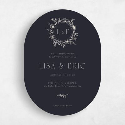 Black Oval Wedding Invitation - Wiosna Wreath