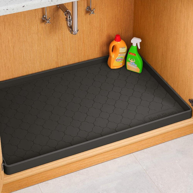 Jin&Bao Waterproof Under Sink Mat 34" x 22", Thick Silicone Mat Cabinet Protector for Kitchen and Bathroom, Shelf Liner, Home Organizer and Storage, Multipurpose Tray for Gadgets and Essentials