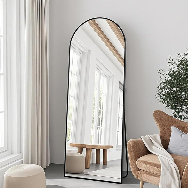 TinyTimes 57"x20" Arched Full Length Mirror, Full Floor Mirror with Stand, Large Full Body Mirror, Wall Mirror for Bedroom Living Room, Aluminum Frame (Black)