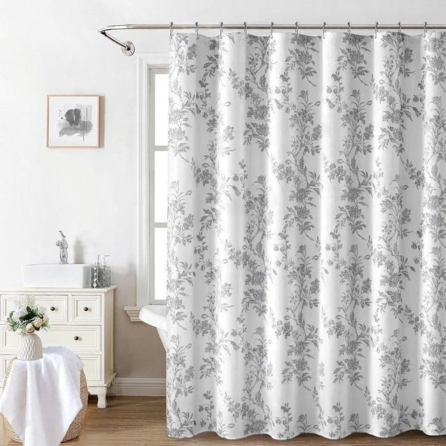 Awellife Gray Shower Curtain,Cotton Floral Cottagecore Grey Spring Shower Curtain for Bathroom 72" W x 72" L