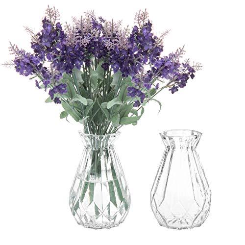 MyGift 5-Inch Decorative Clear Glass Diamond-Faceted Flower Vases, Set of 2