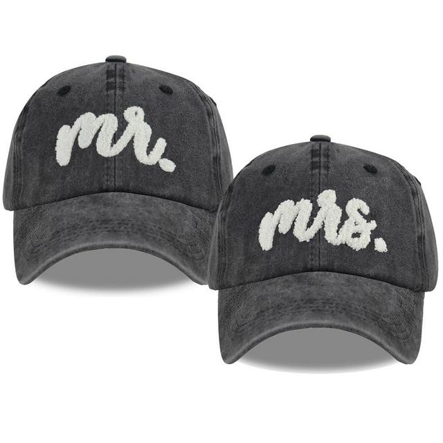 MANMESH HATT 2PCS MR MRS Couples Dad Hats, Embroidered Adjustable Washed Cotton Honeymoon Wedding Baseball Caps