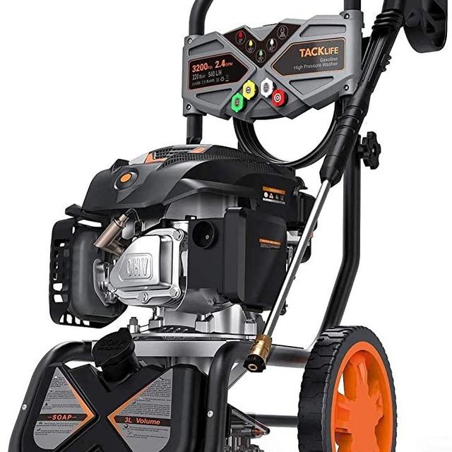 TACKLIFE 3200PSI Gas Pressure Washer, 2.4GPM 6.5HP Power Washer with 5 Quick-Connect nozzles,4-Stroke OHV Engine,Includes 25ft Hose& Detergent Tank