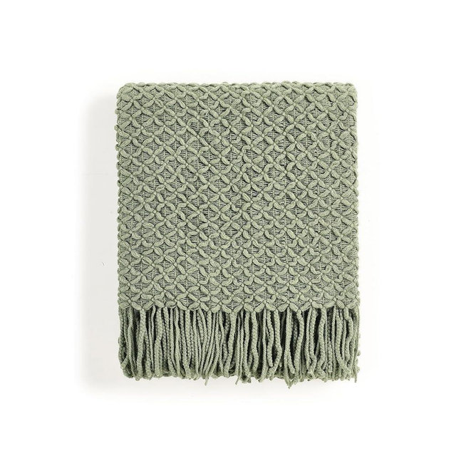 CREVENT Farmhouse Boho Knitted Throw Blanket for Couch Sofa Chair Bed Home Decoration, Soft Warm Cozy Light Weight for Spring Summer Fall (50''X60'' Sage Green)