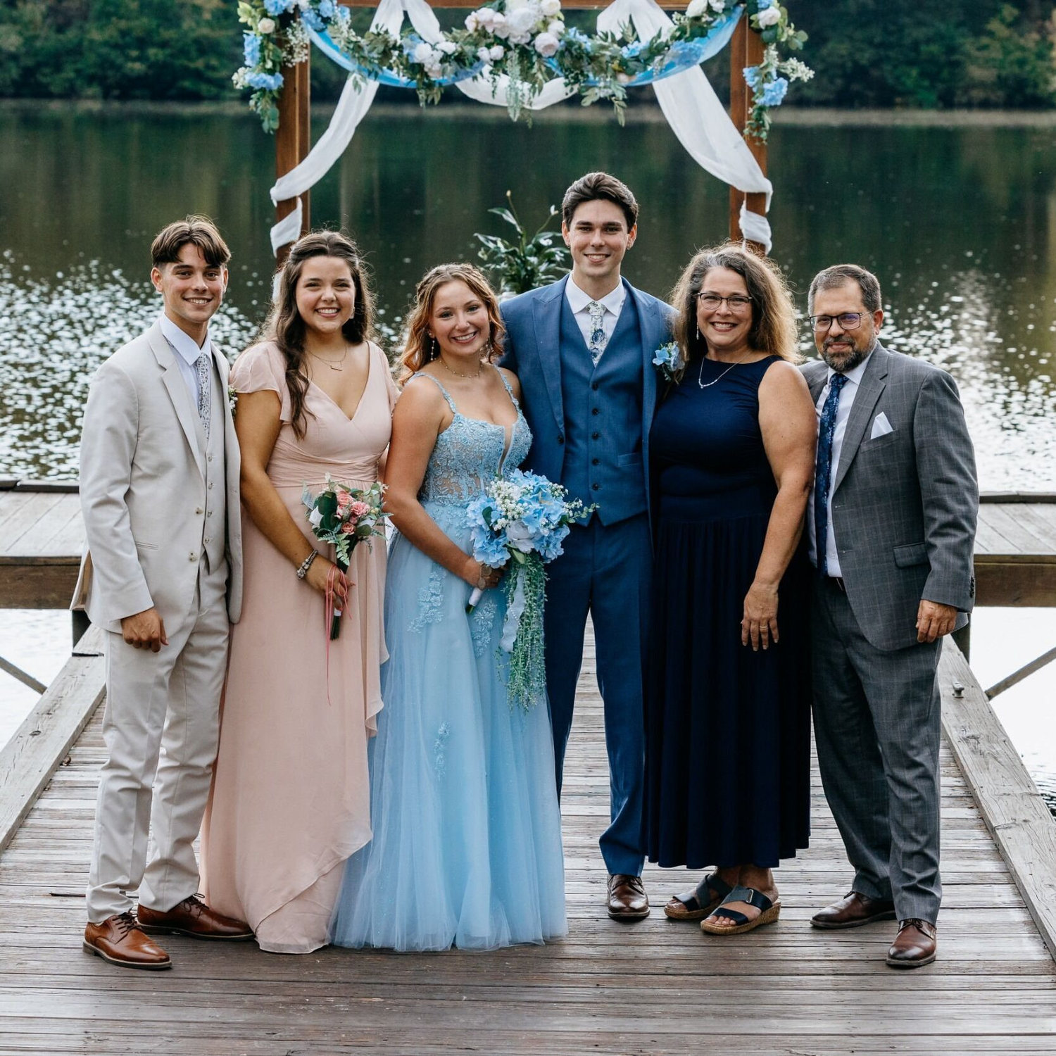 Ethan, Rebekah, Hailee, Daniel, Deanna, and David on Hailee and Daniel's wedding day, 09/21/2024