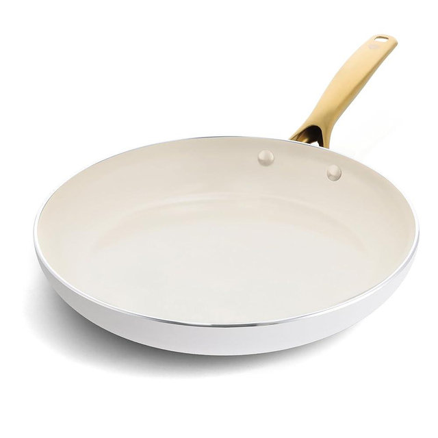 Blue Diamond 12" White Diamond Frying Pan Skillet, Gold-Tone Handle, Induction Suitable, Diamond Infused Ceramic Nonstick, PFAS-Free, Dishwasher Safe, Oven Safe, White