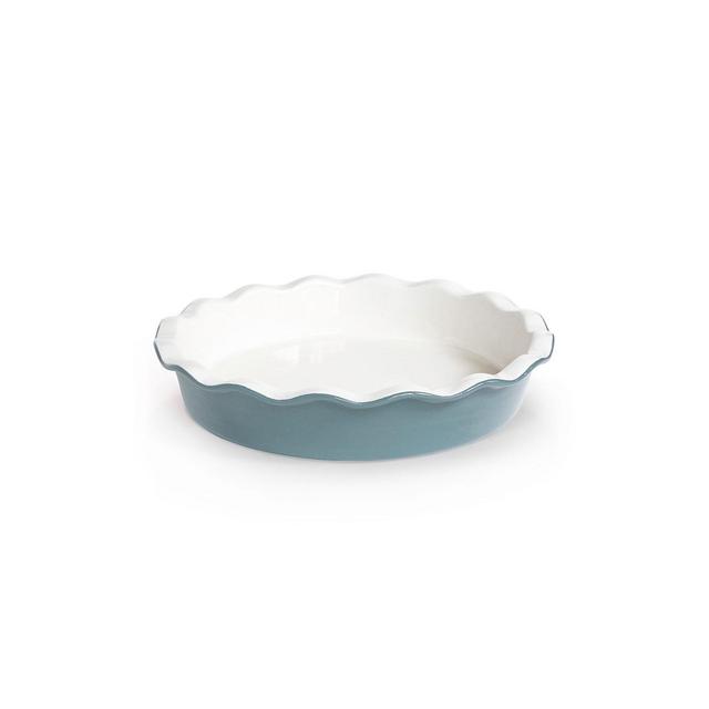 Kook Round Ceramic Pie Dish, Wave Edge, 10 Inch, 44 oz, Slate Grey