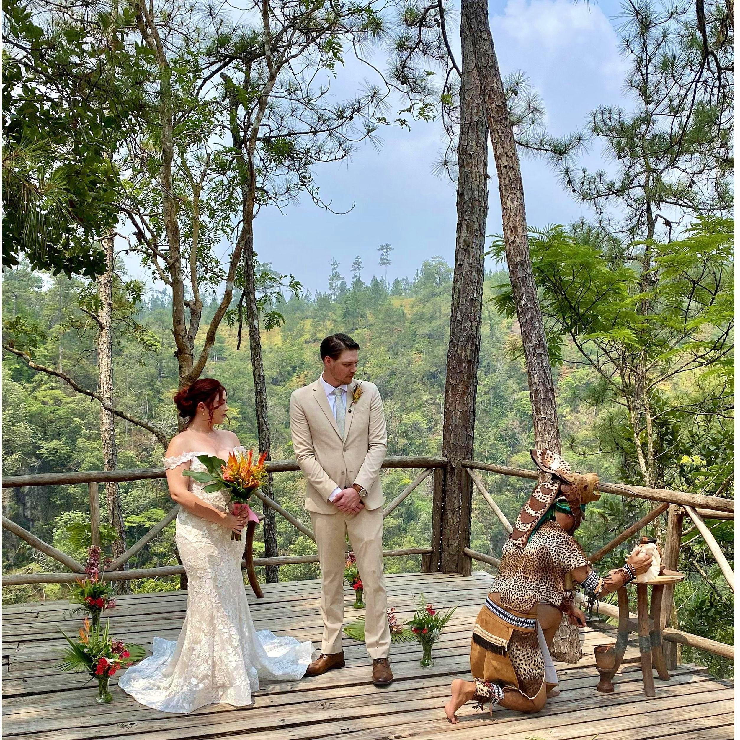 Our ceremony took place on a platform called 'Awat Balam' and overlooked the beautiful Tiger Falls. Awat Balam means 'The Roar of the Jaguar' in the native Mayan language.