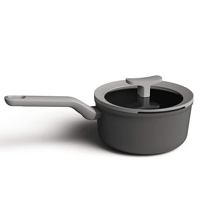 BergHOFF Leo Collection 7 Inch Aluminum Non-Stick Covered Saucepan, 2.1 Quarts In Gray With Stay Cool Handle And See-Through Glass Lid