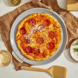 Caraway Pizza Pan - 15” Non-Stick Ceramic Baking Pan with Handles - Color: Slate