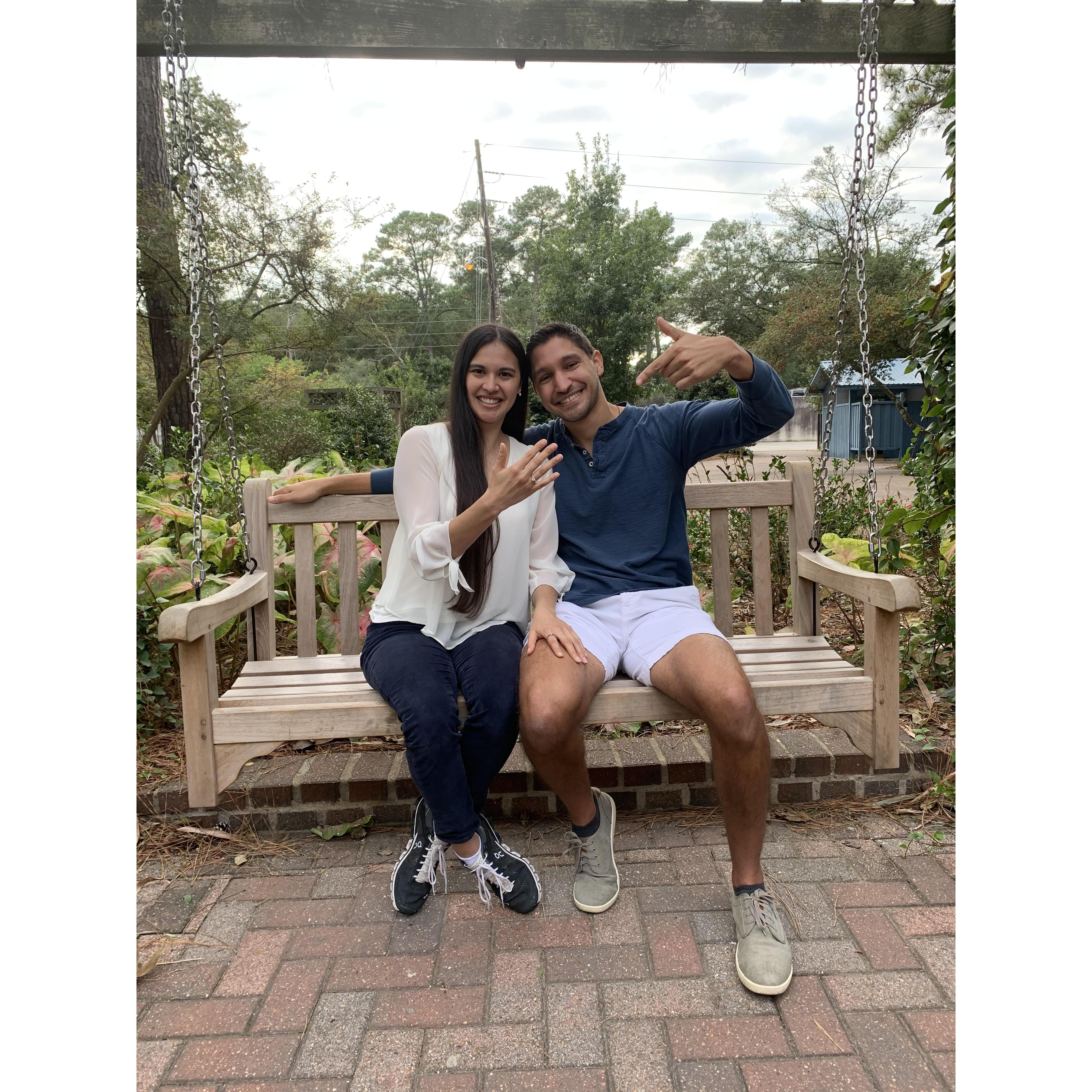 We're engaged! Here at Mercer Botanical Gardens Jorge asks, "Will you marry me?" and Crystal asks, "Are you serious?!?"...she said yes, seconds later!