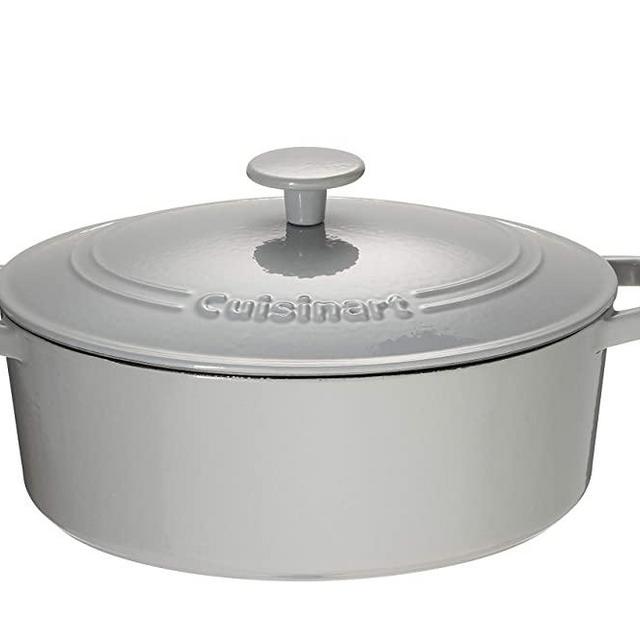 Cuisinart Chef's Classic Enameled Cast Iron 5.5-Quart Oval Covered Casserole, Enameled Cool Grey
