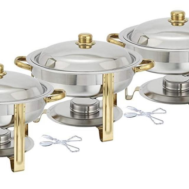 Tiger Chef Chafing Dish Buffet Set - Chafers and Buffet Warmers Sets - 4 Quart Food Warmer with Gold Accents - 3 Sets