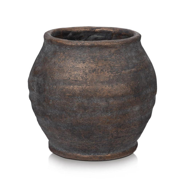 Briful 5.91'' Large Ceramic Rustic Vase Shabby Vintage Textured Vase, 4.72'' Wide Mouth Pampas Jar Vase Pottery for Fake Flowers Branches, Farmhouse Home Décor, Weddings Shelf Table Decor, Brown