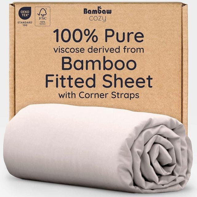 Bambaw 100% Viscose Derived from Bamboo Fitted Sheet King Size, Cooling King Sized Fitted Sheet with Corner Straps, Soft & Breathable (Sand)