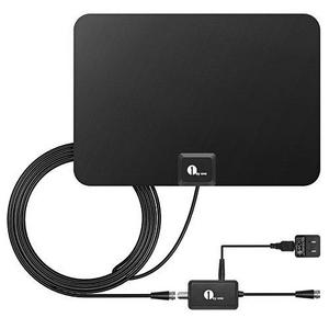 1byone TV Antenna, 50 Mile Range Amplified HDTV Antenna with Detachable Amplifier Signal Booster, USB Power Supply and 10 Feet Highest Performance Coaxial Cable-Black