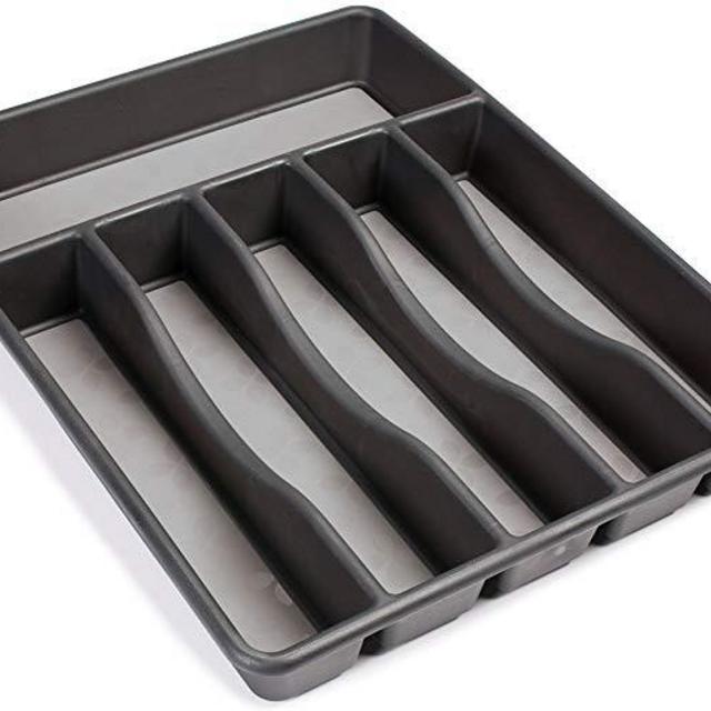 Rubbermaid No-Slip Large, Silverware Tray Organizer, Black with Gray 1994536