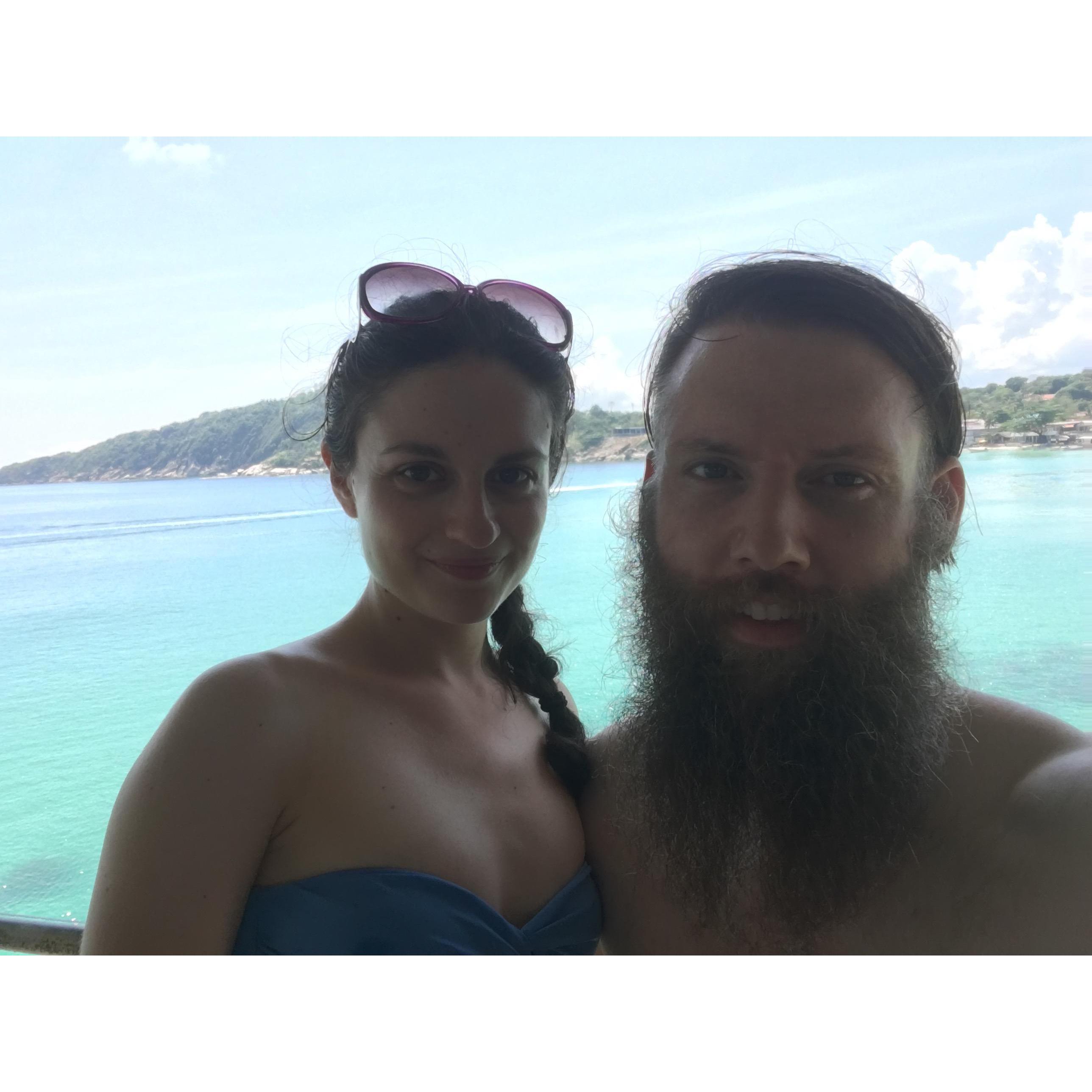 Apparently we only take pictures when we're on vacation :) Enjoying the crystal blue-green water at Had Rin beach in Koh Phangan, Thailand