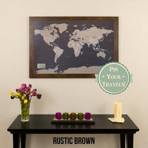 Personalized Earth Toned World Push Pin Travel Map - 24" x 36"- Push Pin Travel Map - Personalized World Map - Personalized Map - Home Decor